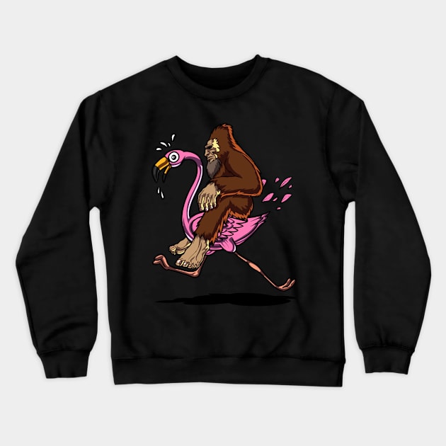 Bigfoot Riding Flamingo Bird Funny Crewneck Sweatshirt by underheaven